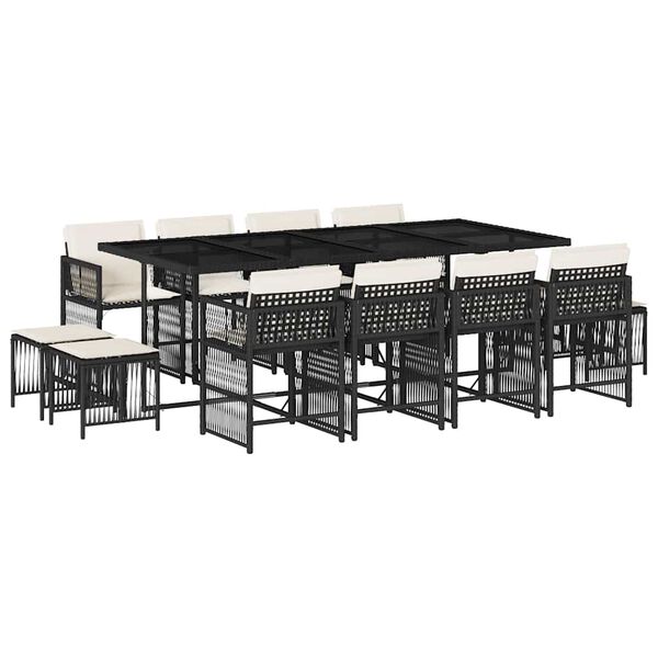 vidaXL Sodo komplektas su pagalvėlėmis, 13 dalių, juodas, poliratanas