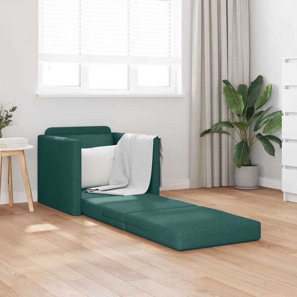 vidaXL Sofa lova 60cm Tamsiai žalia audinys