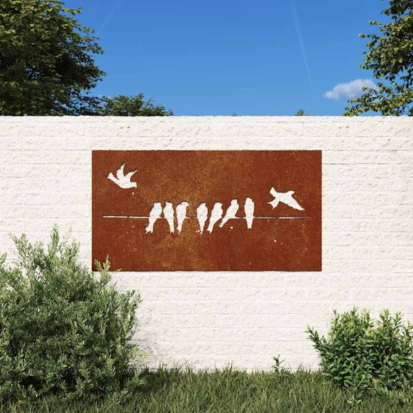 vidaXL Sodo sienos dekoracija, 105x55cm, corten plienas, pauk&scaron;čiai