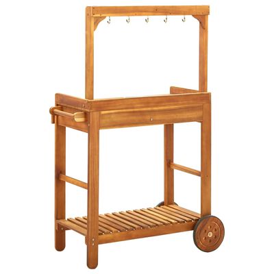 vidaXL Sodo virtuvės vežimėlis, akacijos med. mas., 92x43,5x141,5cm