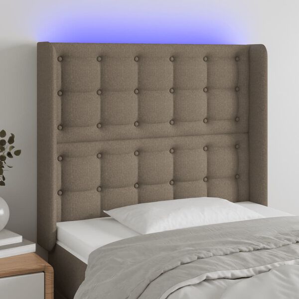 vidaXL Galvūgalis su LED, taupe spalvos, 103x16x118/128cm, audinys