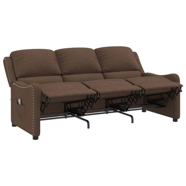 vidaXL Trivietis atlošiamas masažinis krėslas, rudos spalvos, audinys