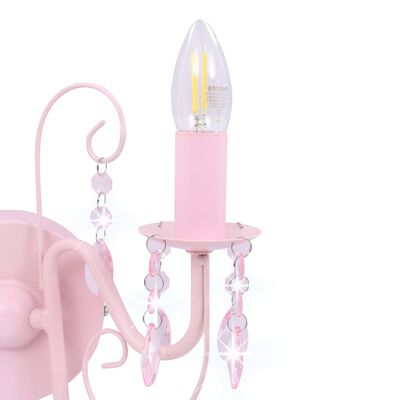 vidaXL Sieninis šviestuvas su karoliukais, rožinės sp., 2xE14 lemputės