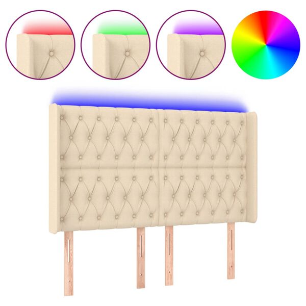 vidaXL Galvūgalis su LED, kreminės spalvos, 163x16x118/128cm, audinys