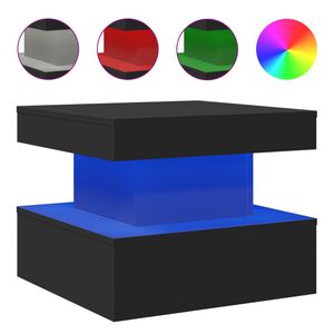 vidaXL Kavos staliukas su LED lemputėmis, juodos spalvos, 50x50x40cm