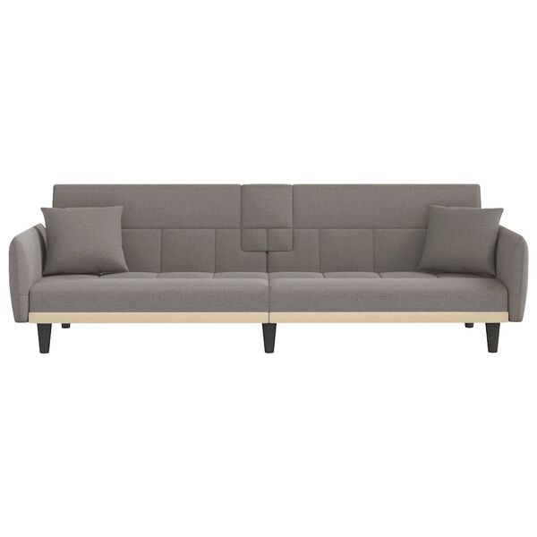 vidaXL Sofa-lova su puodelių laikikliais, taupe spalvos, audinys