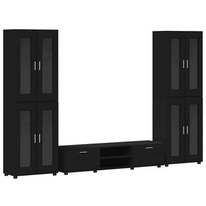 vidaXL TV spintelių komplektas FLORIN Juoda Apdirbta mediena