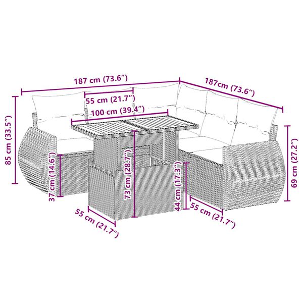 vidaXL Sofos komplektas su pagalvėlėmis, 6 dalių, smėlio, poliratanas