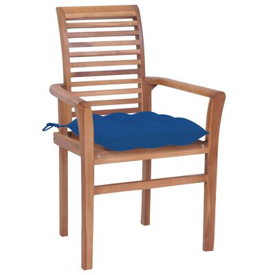 vidaXL Valgomojo kėdės su mėlynomis pagalvėlėmis, 4vnt., tikmedis