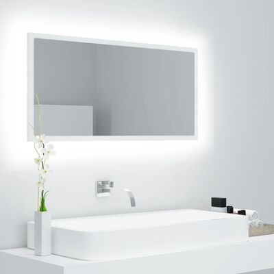 vidaXL Vonios kambario LED veidrodis, baltas, 90x8,5x37cm, akrilas