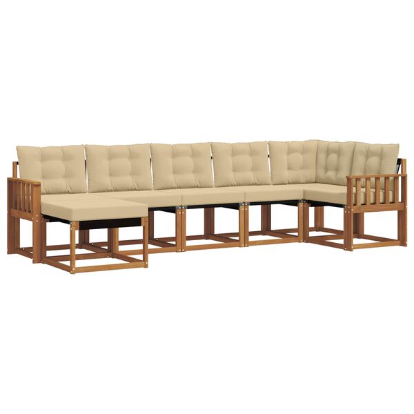 vidaXL Lauko sofos komplektas su pagalve 7 pcs Natūralus ir bežinis