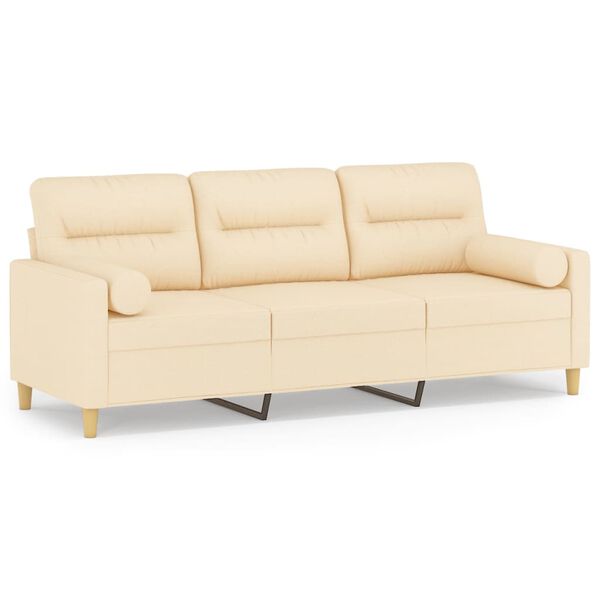 vidaXL Trivietė sofa su pagalvėmis, kreminė, 180cm, audinys