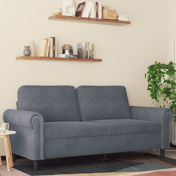 vidaXL Dvivietė sofa, tamsiai pilkos spalvos, 140cm, aksomas