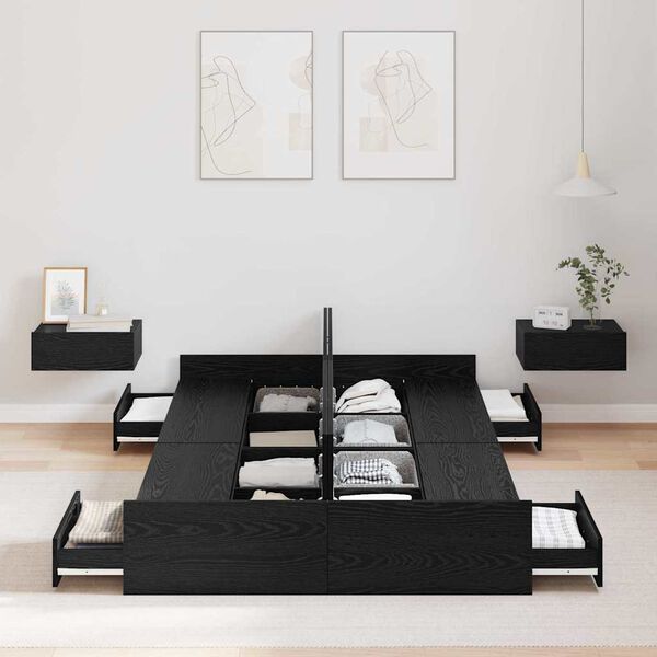 vidaXL Lova su daiktų laikymo vieta Juodas ąžuolas 120 x 190 cm