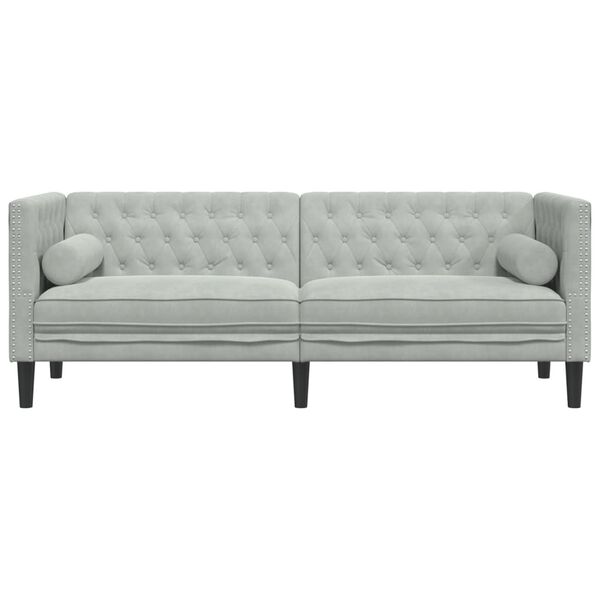 vidaXL Trivietė chesterfield sofa su pagalvėlėmis, pilka, aksomas