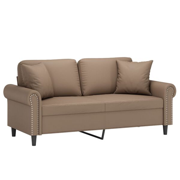 vidaXL Dvivietė sofa su pagalvėmis, kapučino, 140cm, dirbtinė oda