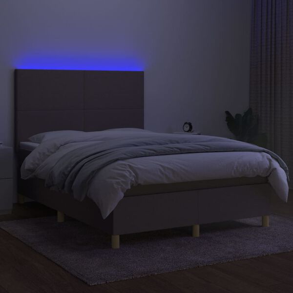 vidaXL Lova su spyruoklėmis/čiužiniu/LED, taupe, 140x190 cm, audinys