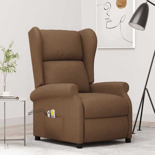 vidaXL Elektrinis atlošiamas masažinis krėslas, rudas, audinys