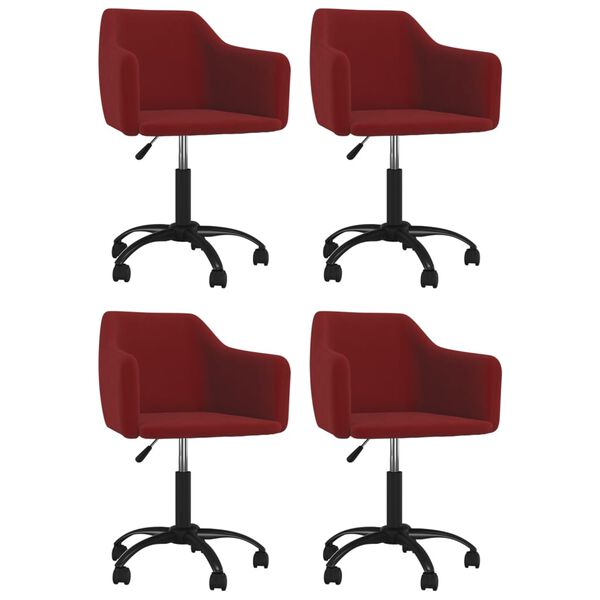vidaXL Pasukamos valgomojo kėdės, 4vnt., vyno raudonos, aksomas