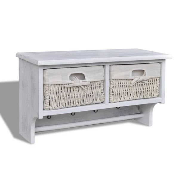 vidaXL Sieninė lentyna, balta, 60x23,5x33cm, paulovnijos mediena