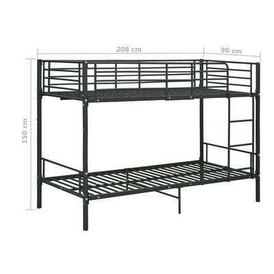vidaXL Dviaukštė lova, juodos spalvos, 90x200cm, metalas