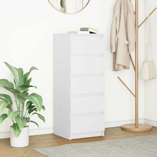 vidaXL &Scaron;oninė spintelė su stalčiais, balta, 37,5x35x99 cm, mediena