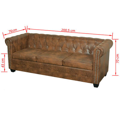 vidaXL Chesterfield trivietė sofa, dirbtinė oda, ruda