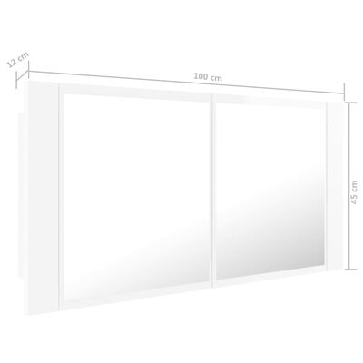 vidaXL Veidrodinė vonios spintelė su LED, balta, 100x12x45cm, akrilas