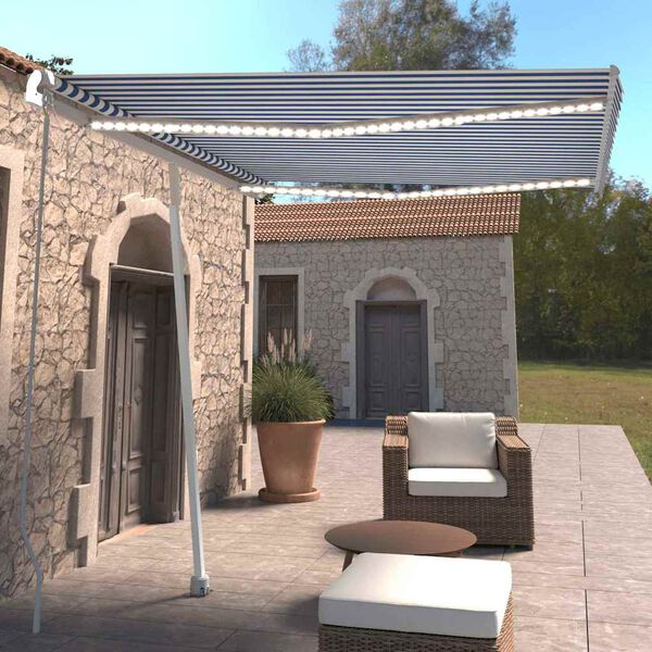 vidaXL Rankiniu būdu i&scaron;traukiama markizė, mėlyna ir balta, 300x250cm