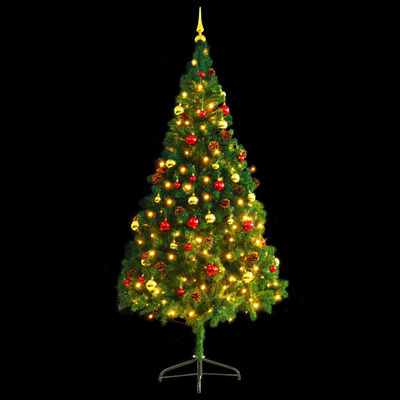 vidaXL Dirbtinė apšviesta Kalėdų eglutė su žaisliukais, žalia, 210cm