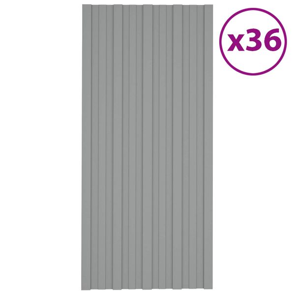 vidaXL Stogo plok&scaron;tė 36 pcs Pilka 100 x 45 cm Galvanizuotas plienas