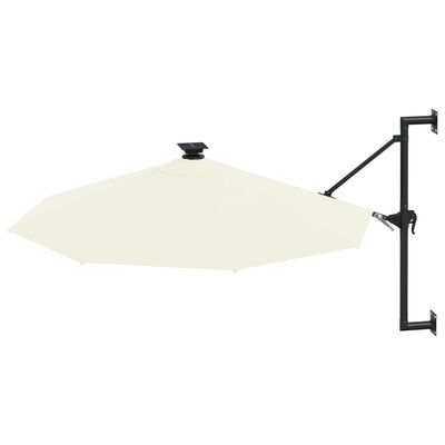 vidaXL Prie sienos montuojamas skėtis su LED/stulpu, smėlio, 300cm