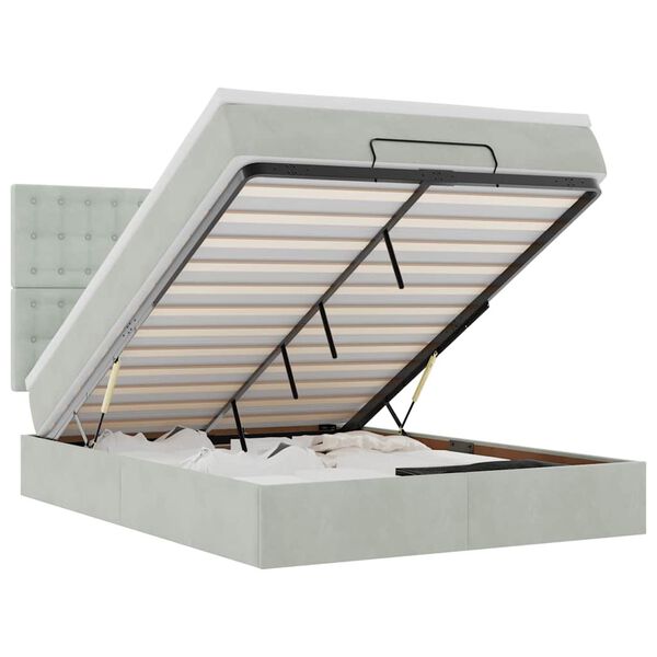 vidaXL Osmanų lova su čiužiniais ir LED &scaron;viesiai pilka Velvet