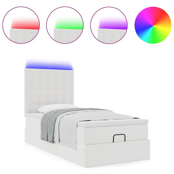 vidaXL Osmanų lovos rėmas su čiužiniu, balta, 90x200cm, dirbtinė oda