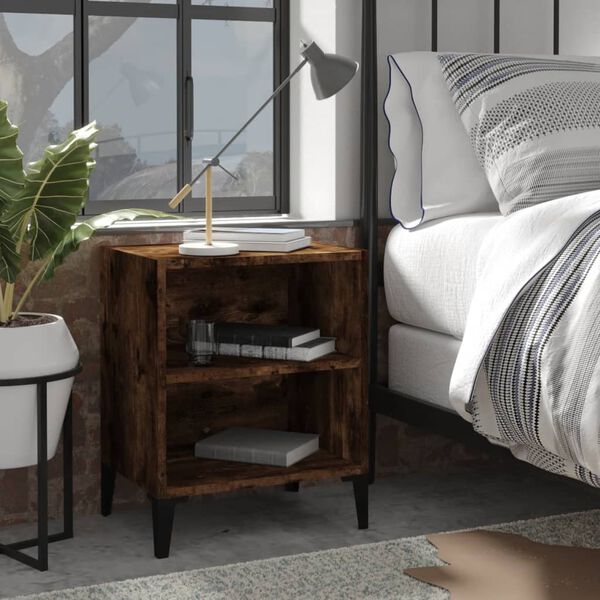 vidaXL Naktinė spintelė su metalinėmis kojomis, dūminė, 40x30x50cm