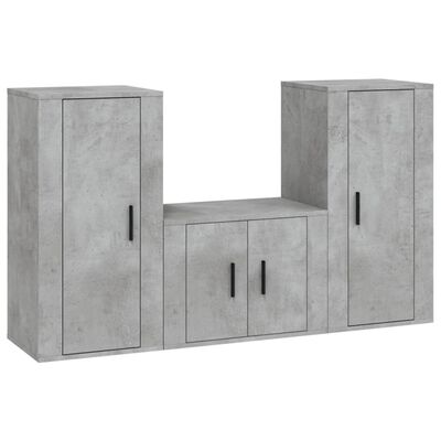 vidaXL TV spintelių komplektas, 3 dalių, betono pilkas, mediena