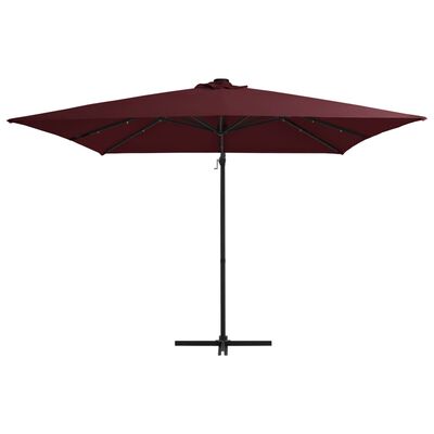 vidaXL Gembinis skėtis su LED lemputėmis, tamsiai raudonas, 250x250cm