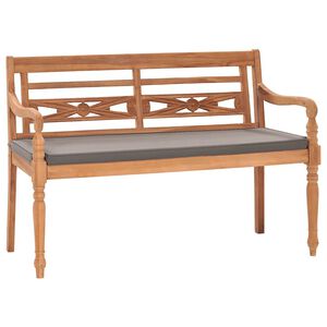 vidaXL Batavia suoliukas su tamsiai pilka pagalve, 120cm, tikmedis