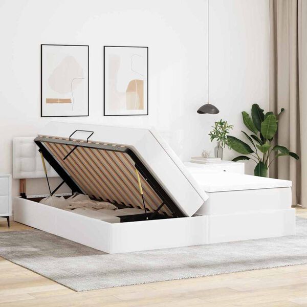 vidaXL Lova su daiktų laikymo vieta ir LED &Scaron;vari balta 200 x 200 cm