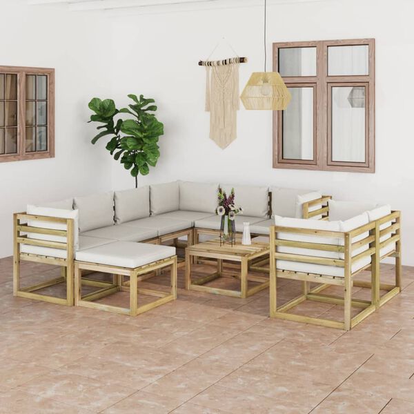 vidaXL Sodo komplektas su pagalvėlėmis, 10 dalių, impregnuota pu&scaron;is