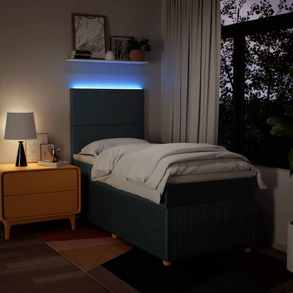 vidaXL Lova su spyruoklėmis ir čiužiniu, mėlyna, 90x200 cm, audinys