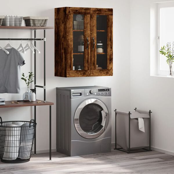 vidaXL Prie sienos montuojama spintelė, dūminė, 69,5x34x90cm, mediena