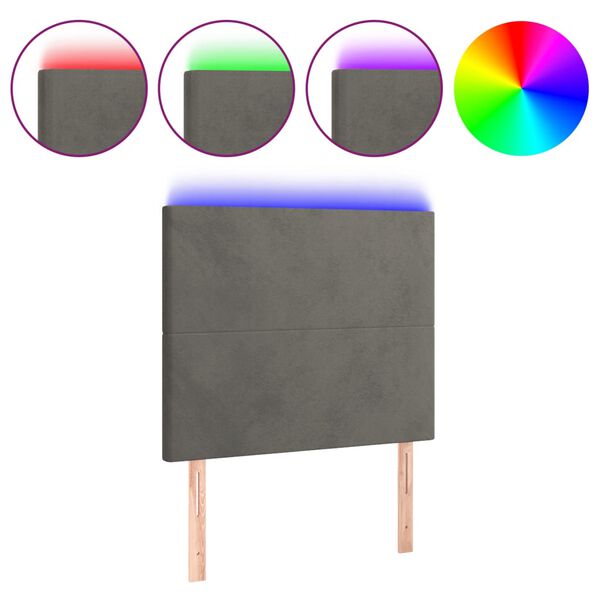 vidaXL Galvūgalis su LED, tamsiai pilkas, 90x5x118/128cm, aksomas