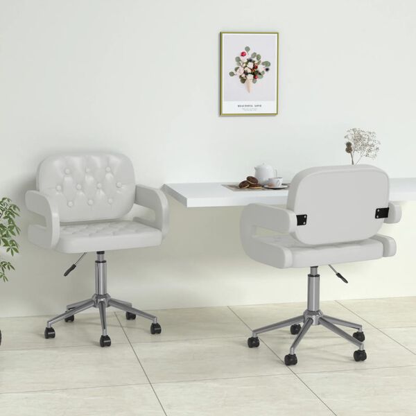 vidaXL Pasukamos valgomojo kėdės, 2vnt., baltos spalvos, dirbtinė oda