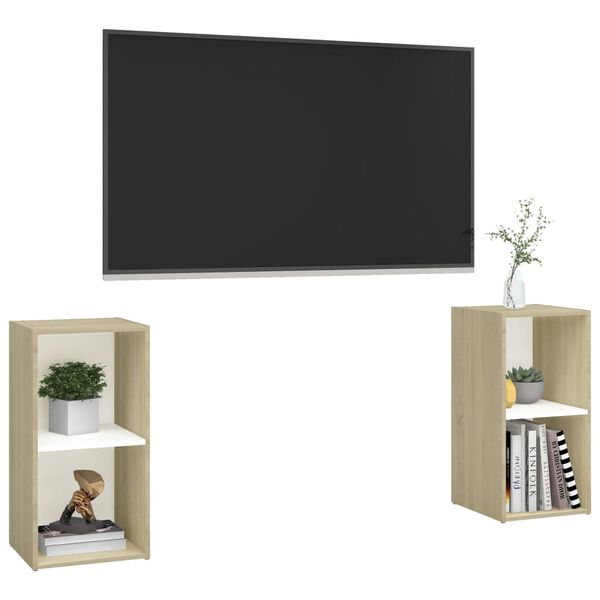 vidaXL TV spintelės, 2vnt., baltos/ąžuolo, 72x35x36,5cm, mediena