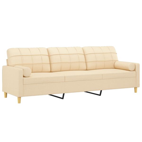 vidaXL Trivietė sofa su pagalvėmis, kreminė, 210cm, audinys