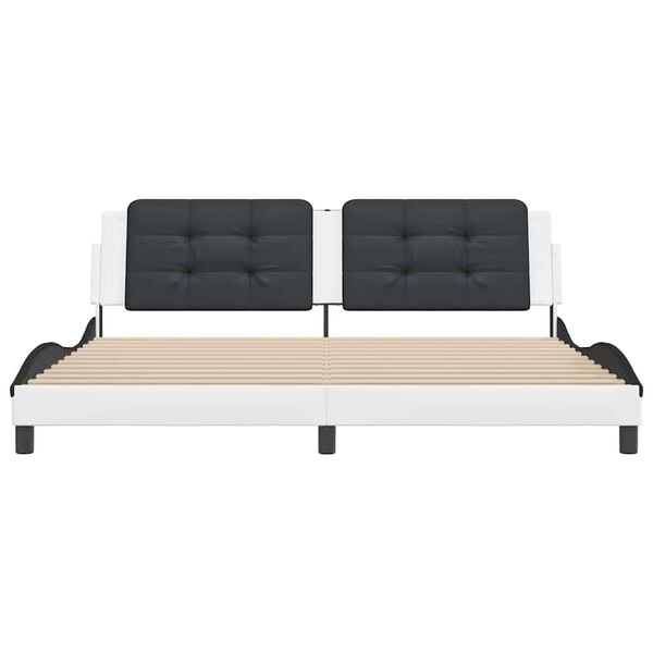 vidaXL Lovos rėmas be čiužinio, Zadar, baltas/juodas, 200x200cm, dirbtinė oda