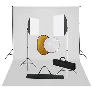 vidaXL Fotostudijos komplektas su &scaron;viesdėžėmis, fonu ir reflektoriumi