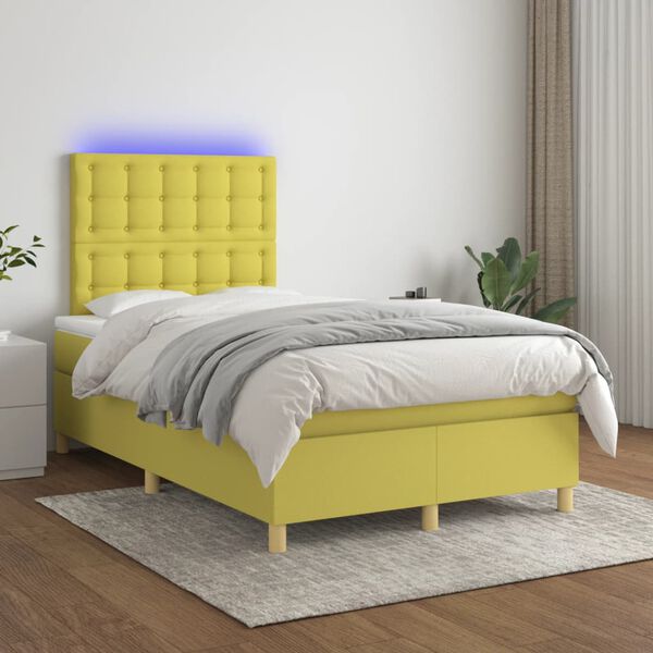 vidaXL Lova su spyruoklėmis/čiužiniu/LED, žalia, 120x200cm, audinys