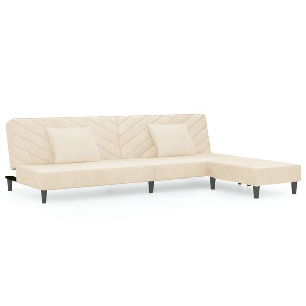 vidaXL Dvivietė sofa-lova su dvejom pagalvėm/pakoja, kreminė, aksomas